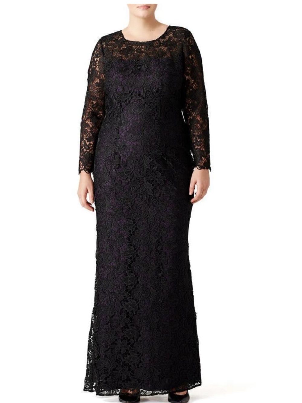 ML Monique Lhuillier Long Sleeve Lace Tower Dress, Black, Size 16
